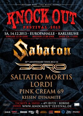 Poster Knock Out Festival 2013 - Sabatin, Doro, Saltatio Mortis, Lordi, Pink Cream 69, Kissin' Dynamite