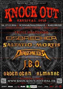 Poster Knock Out Festival 2016 - Eisbrecher, Saltatio Mortis, Dirkschneider, Orden Ogan, Almanac