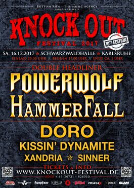 Poster Knock Out Festival 2017 - Powerwolf, HammerFall, Doro, Kissin' Dynamite, Xandria, Sinner